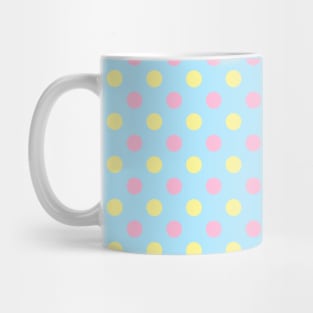 Pastel Yellow and Pink Polka Dots on Blue Background Pattern Mug